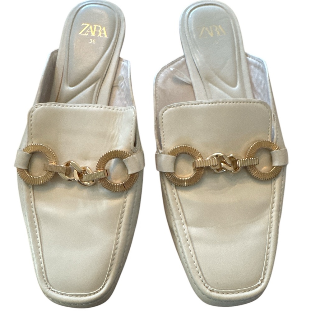 Zara Women’s Size 5.5 EUR 36 Dress Mules Loafers Cream Off White With Buckle